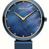 Women'S Bering | Bering Women'S Classic (32Mm) Blue Mother-Of-Pearl Dial / Blue Stainless Steel Mesh Bracelet