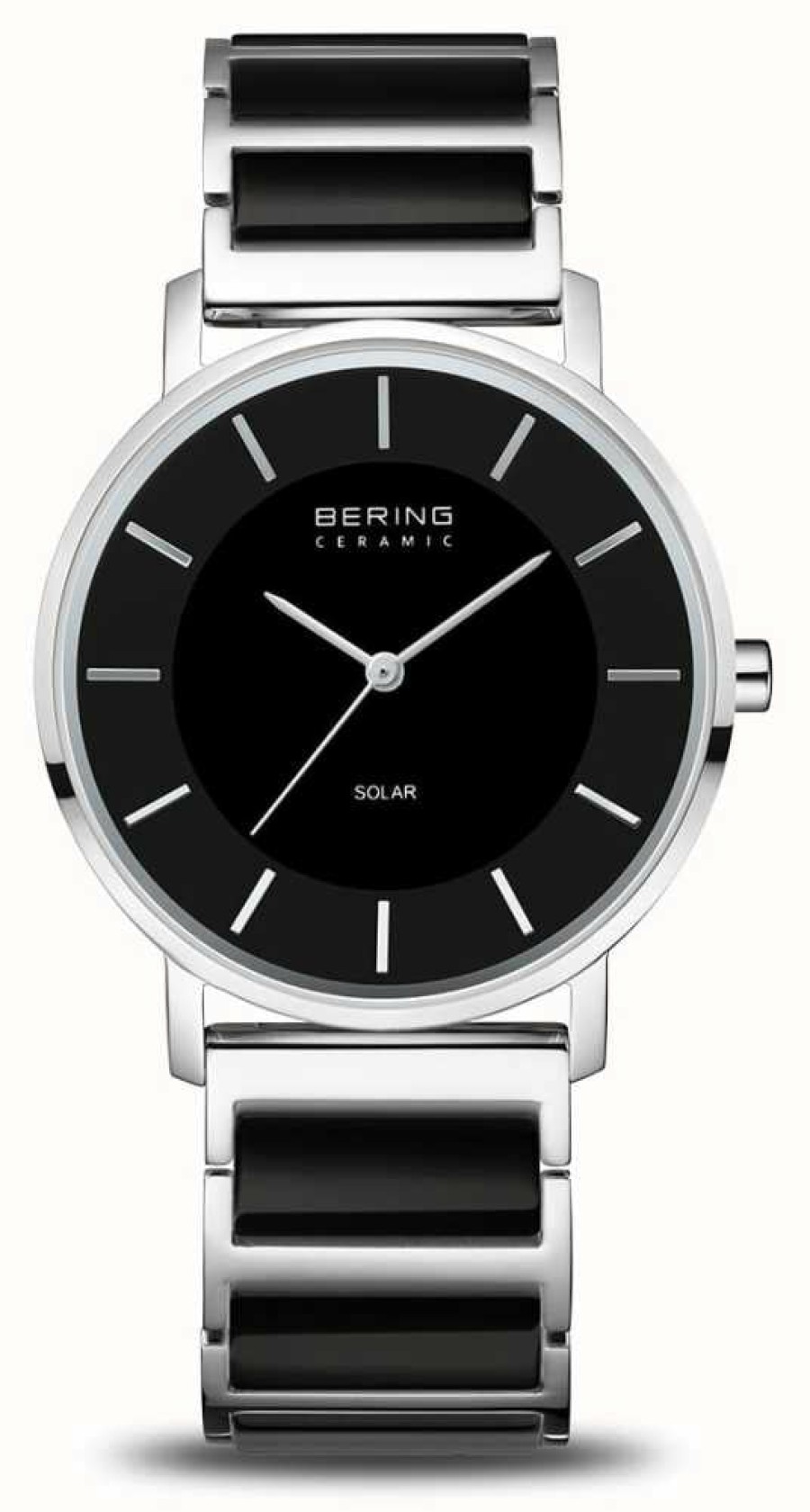 Women'S Bering | Bering Women'S Solar (35Mm) Black Dial / Stainless Steel And Black Ceramic Bracelet