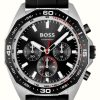 Men'S BOSS | Boss Energy Chronograph (44Mm) Black Dial / Black Silicone