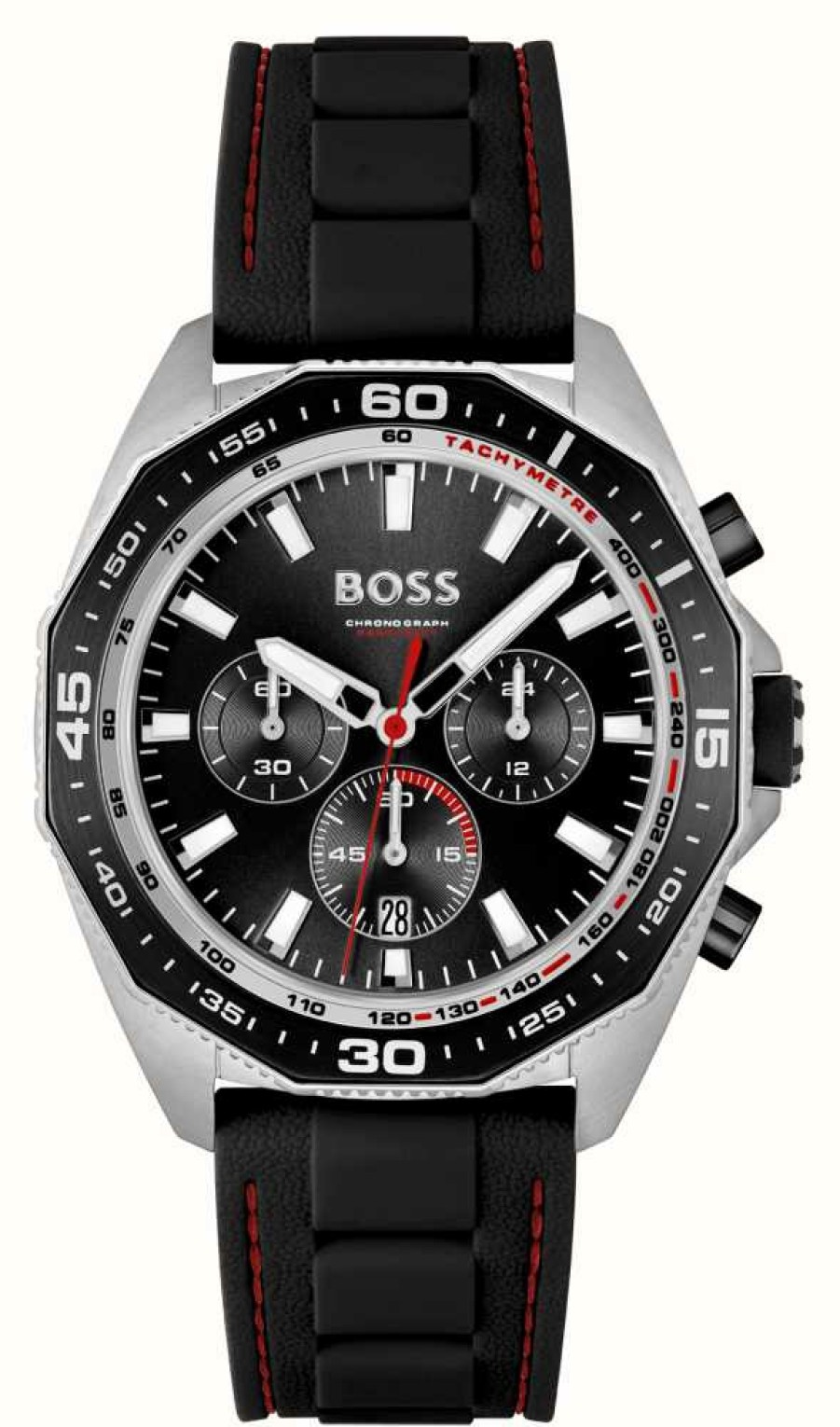 Men'S BOSS | Boss Energy Chronograph (44Mm) Black Dial / Black Silicone