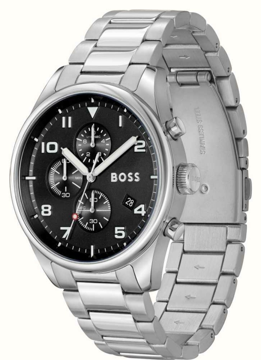 Men'S BOSS | Boss Trace Chronograph (44Mm) Black Dial / Stainless Steel