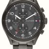 Men'S Tommy Hilfiger | Tommy Hilfiger Axel Multifunction Quartz (45Mm) Gunmetal Grey Dial / Gunmetal Grey Dial Pvd Stainless Steel