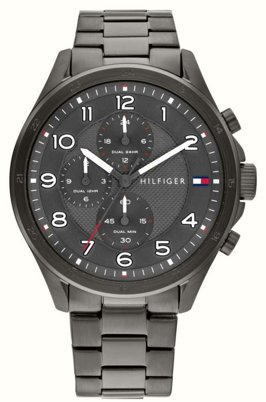 Men'S Tommy Hilfiger | Tommy Hilfiger Axel Multifunction Quartz (45Mm) Gunmetal Grey Dial / Gunmetal Grey Dial Pvd Stainless Steel