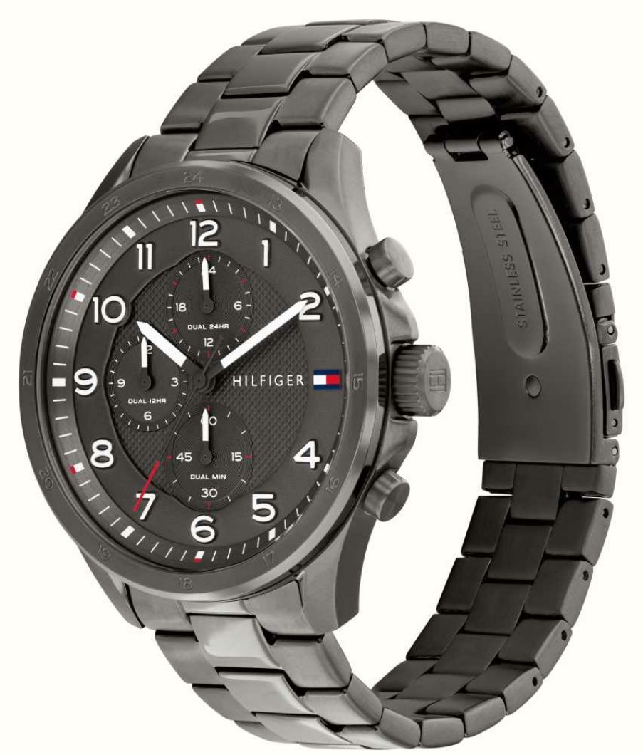 Men'S Tommy Hilfiger | Tommy Hilfiger Axel Multifunction Quartz (45Mm) Gunmetal Grey Dial / Gunmetal Grey Dial Pvd Stainless Steel