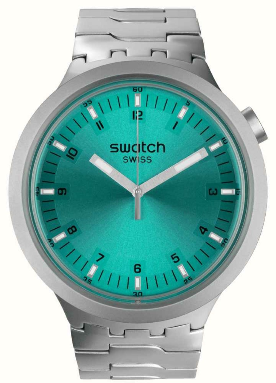 Men'S Swatch | Swatch Big Bold Irony Aqua Shimmer (47Mm) Turquiose Dial / Stainless Steel Bracelet