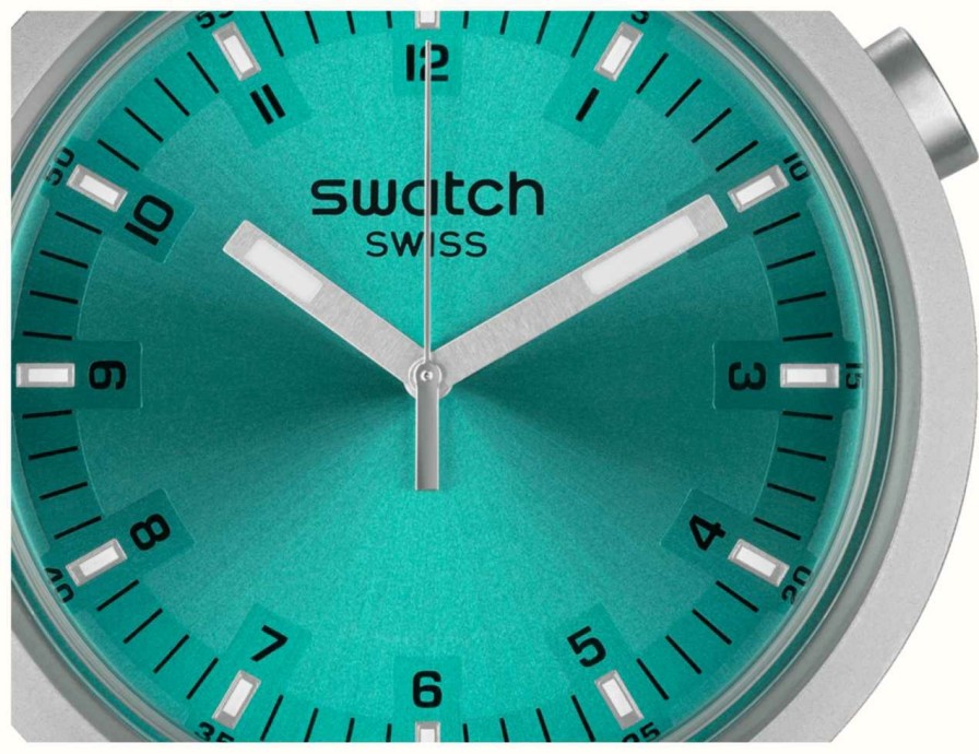 Men'S Swatch | Swatch Big Bold Irony Aqua Shimmer (47Mm) Turquiose Dial / Stainless Steel Bracelet