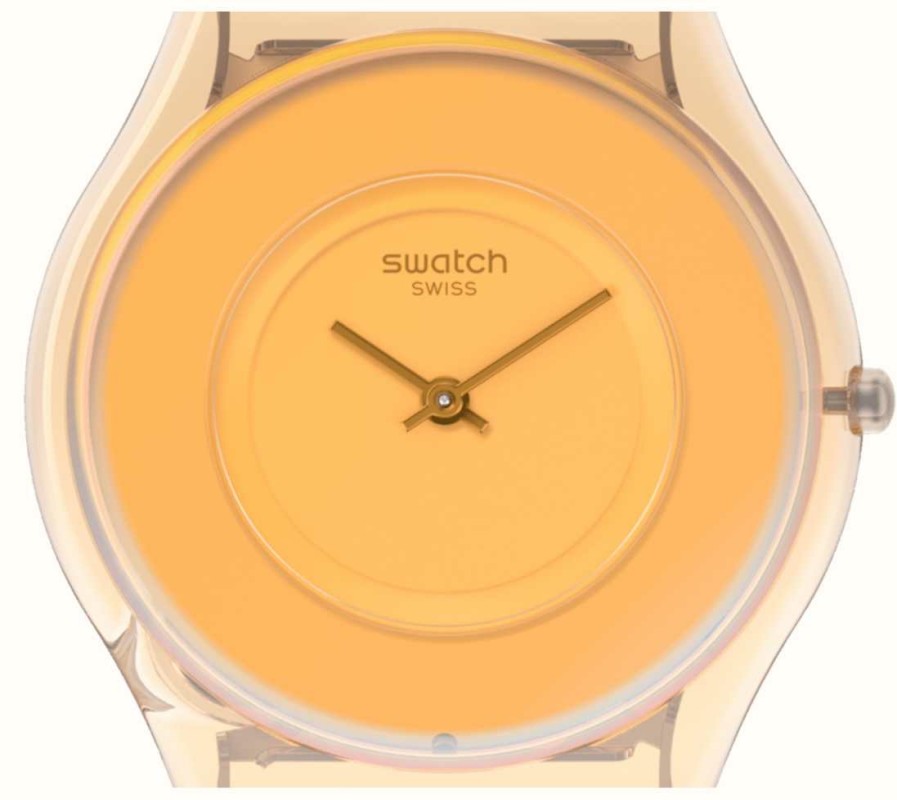 Men'S Swatch | Swatch Pastelicious Peachy (34Mm) Orange Dial / Pink Silicone Strap