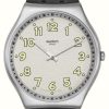 Men'S Swatch | Swatch Black Hepcat (42Mm) White Dial / Black Leather Strap