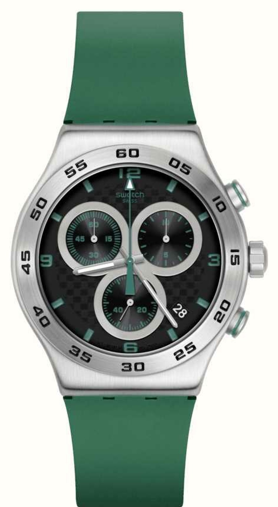 Men'S Swatch | Swatch Carbonic Green (43Mm) Black Dial / Green Rubber Strap