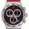 Men'S Swatch | Swatch Crimson Carbonic Red (43Mm) Black Dial / Red Rubber Strap