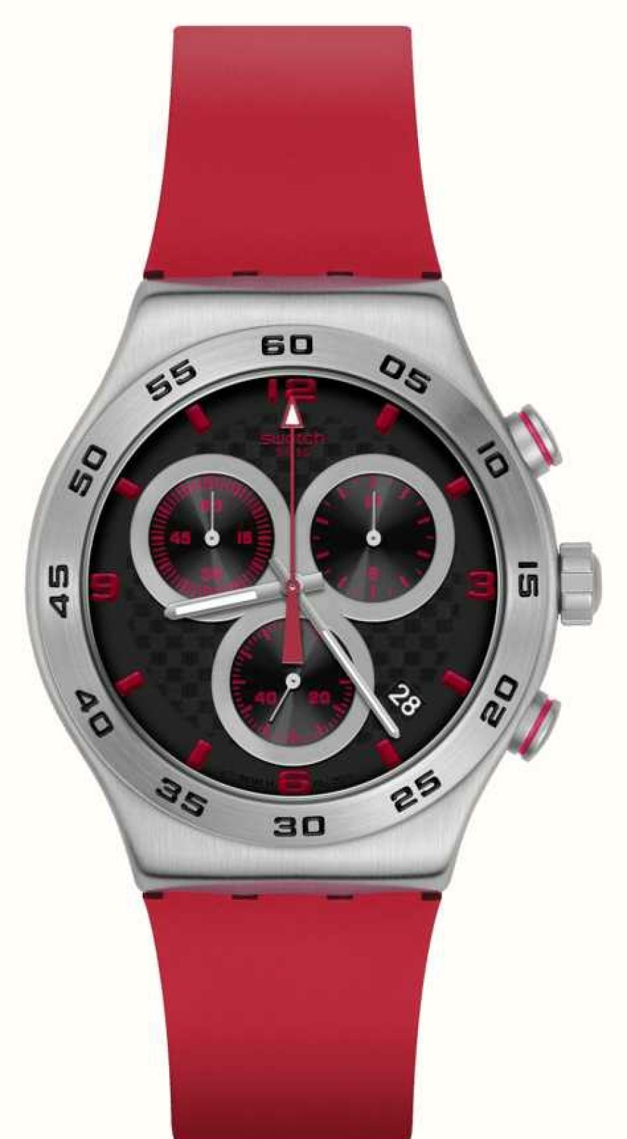 Men'S Swatch | Swatch Crimson Carbonic Red (43Mm) Black Dial / Red Rubber Strap