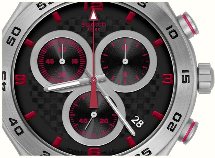 Men'S Swatch | Swatch Crimson Carbonic Red (43Mm) Black Dial / Red Rubber Strap