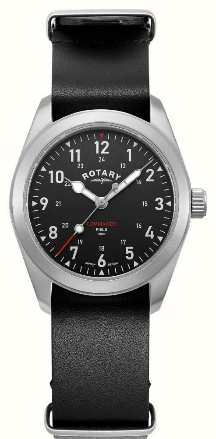 Men'S Rotary | Rotary Men'S Rw 1895 Commando Field (37Mm) Black Dial / Black Leather Nato Strap