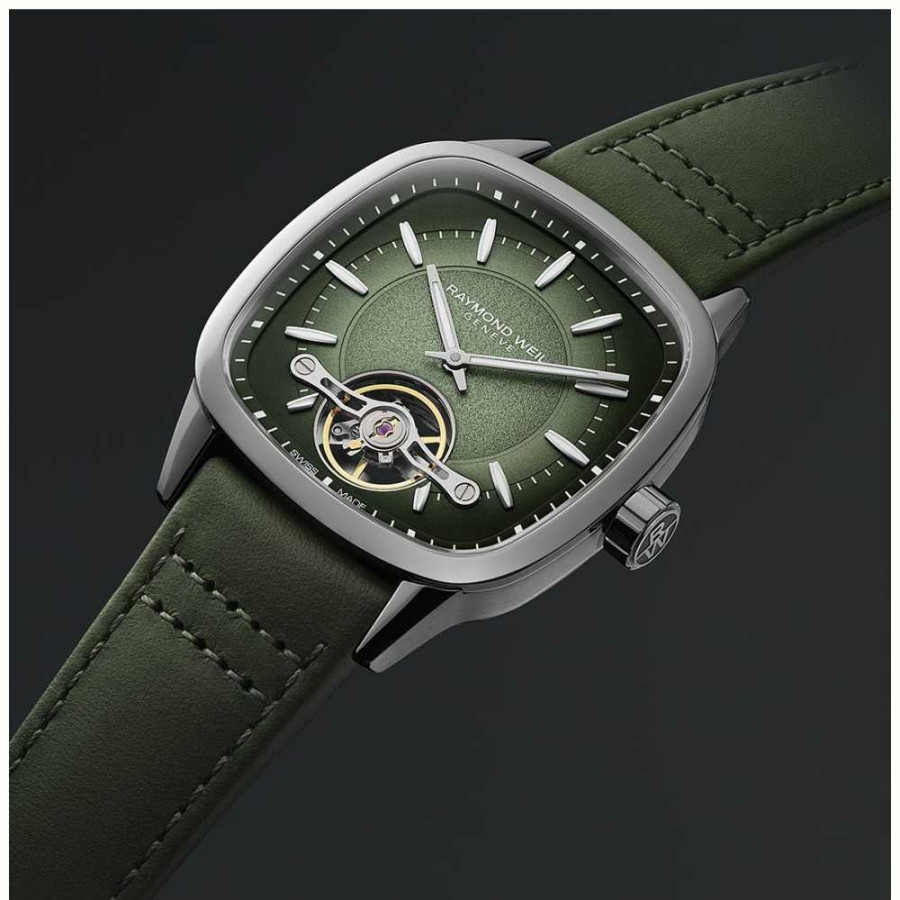 Men'S Raymond Weil | Raymond Weil Freelancer Calibre Rw1212 Automatic (40Mm) Green Dial / Green Leather