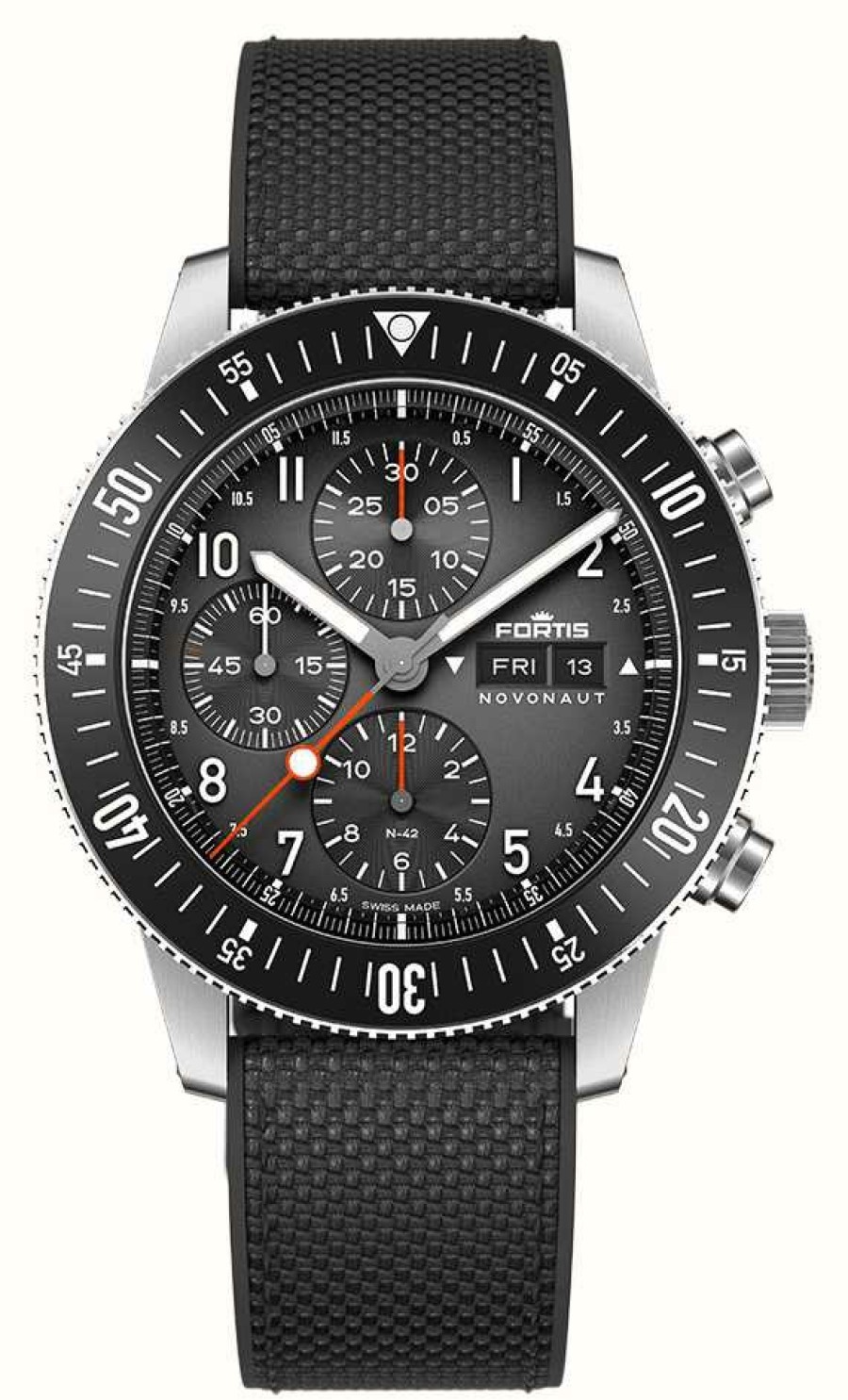 Men'S FORTIS | Fortis Novonaut N-42 Stratosphere-Tested Manufacture Chronograph (42Mm) Legacy Edition On Hybrid Strap