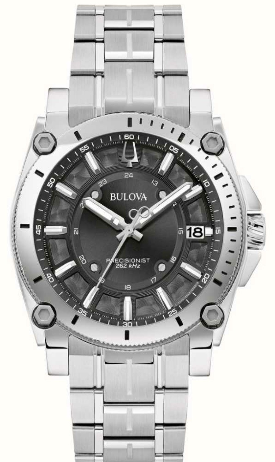 Men'S Bulova | Bulova Men'S Icon Precisionist (40Mm) Black Dial / Stainless Steel Bracelet