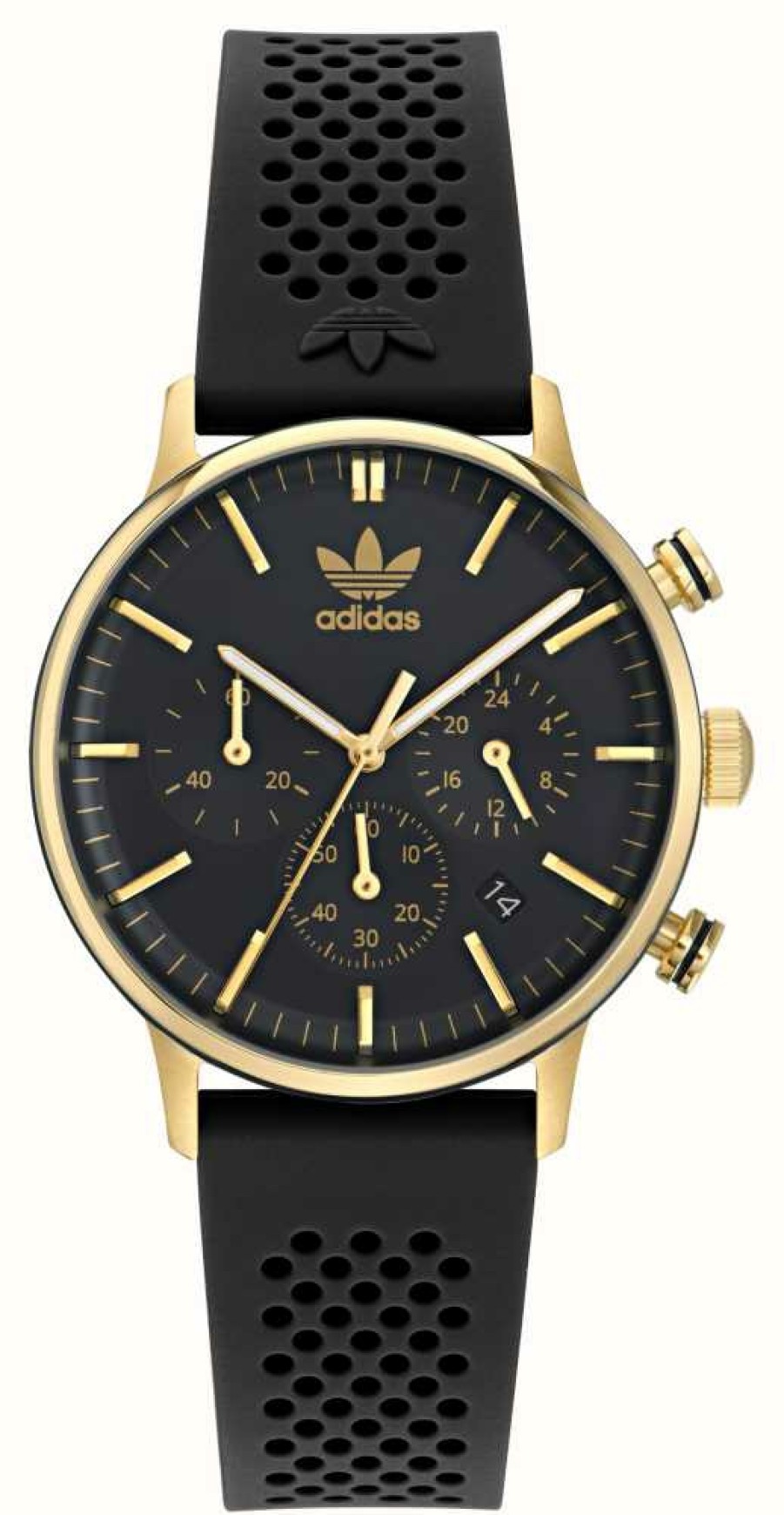 Men'S Adidas | Adidas Code One Chronograph (40Mm) Black Dial / Black Rubber