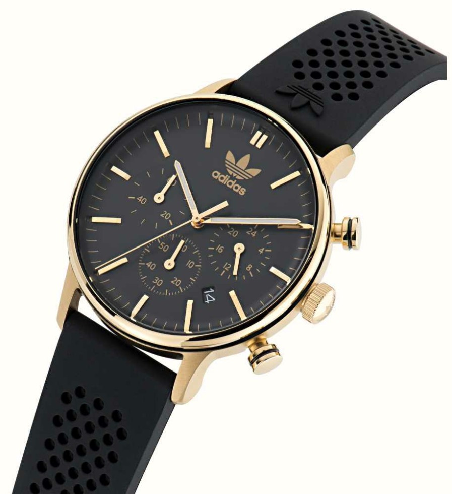 Men'S Adidas | Adidas Code One Chronograph (40Mm) Black Dial / Black Rubber