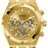 Men'S Guess | Guess Men'S Continental (44Mm) Gold Dial / Gold-Tone Stainless Steel Bracelet