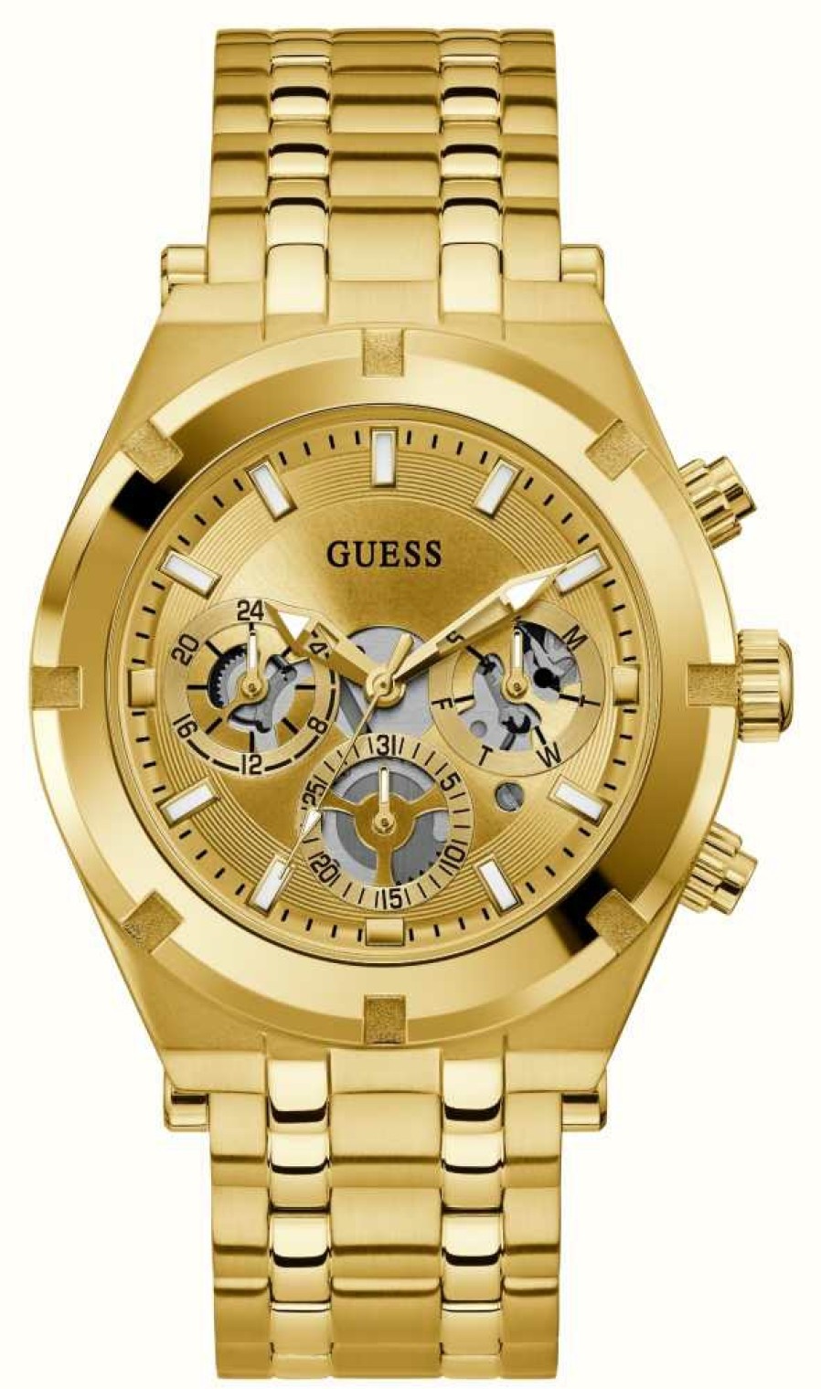 Men'S Guess | Guess Men'S Continental (44Mm) Gold Dial / Gold-Tone Stainless Steel Bracelet