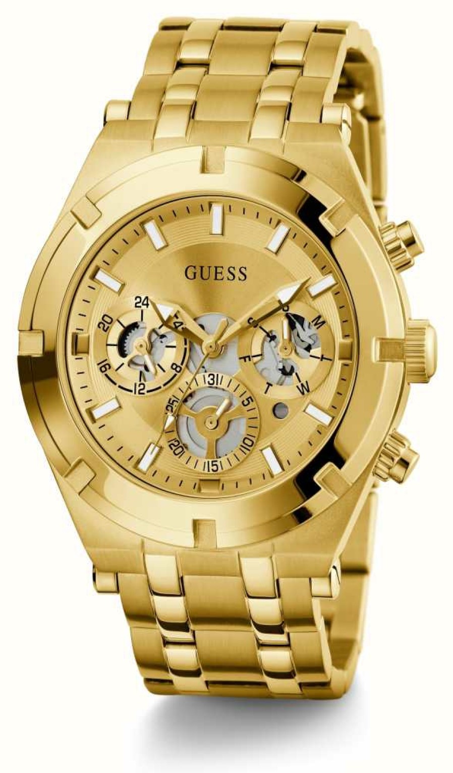 Men'S Guess | Guess Men'S Continental (44Mm) Gold Dial / Gold-Tone Stainless Steel Bracelet