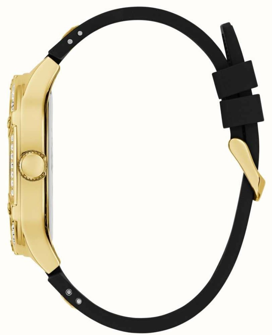 Men'S Guess | Guess Men'S Duke (46Mm) Black And Gold Dial / Black Silicone Strap