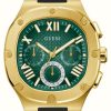 Men'S Guess | Guess Men'S Headline (42Mm) Green Dial / Black Silicone Strap