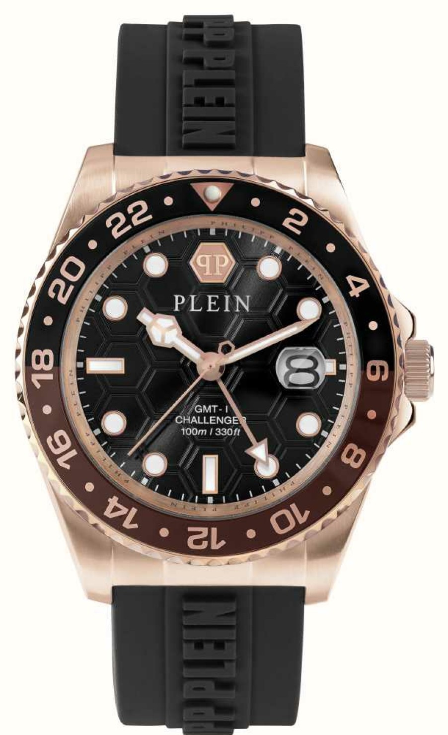 Men'S Philipp Plein | Philipp Plein Hyper Sport Gmt-I Challenger (44Mm) Black Dial / Black Silicone Strap