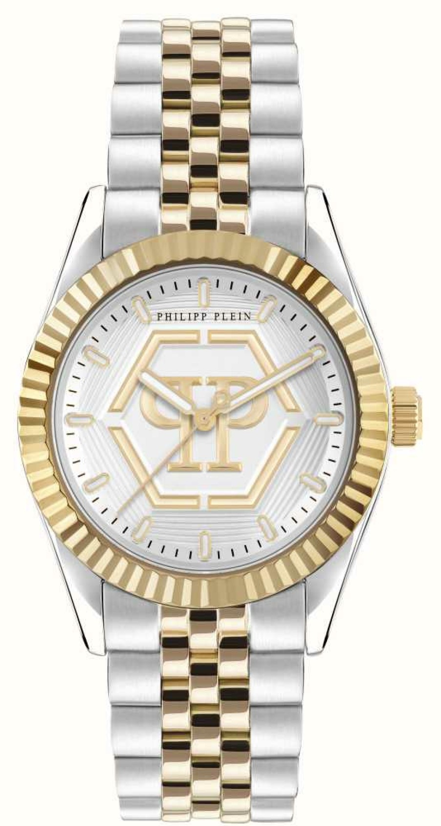 Women'S Philipp Plein | Philipp Plein Women'S Street Couture Date Superlative (38Mm) Silver Dial / Two-Tone Stainless Steel Bracelet