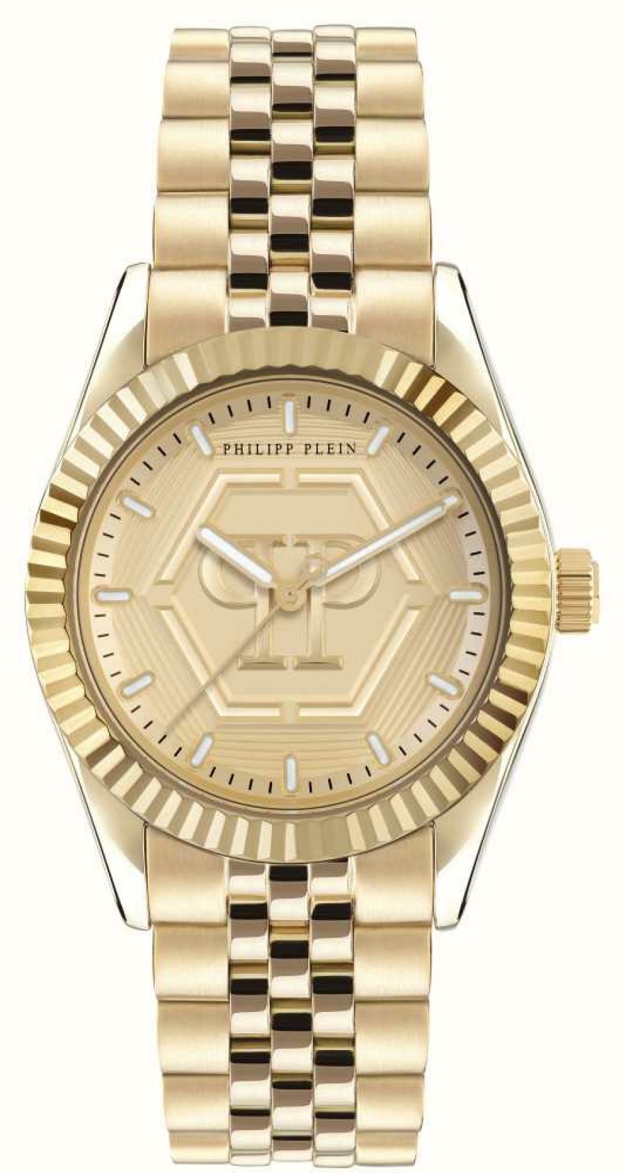 Women'S Philipp Plein | Philipp Plein Women'S Street Couture Date Superlative (38Mm) Gold Dial / Gold-Tone Stainless Steel Bracelet