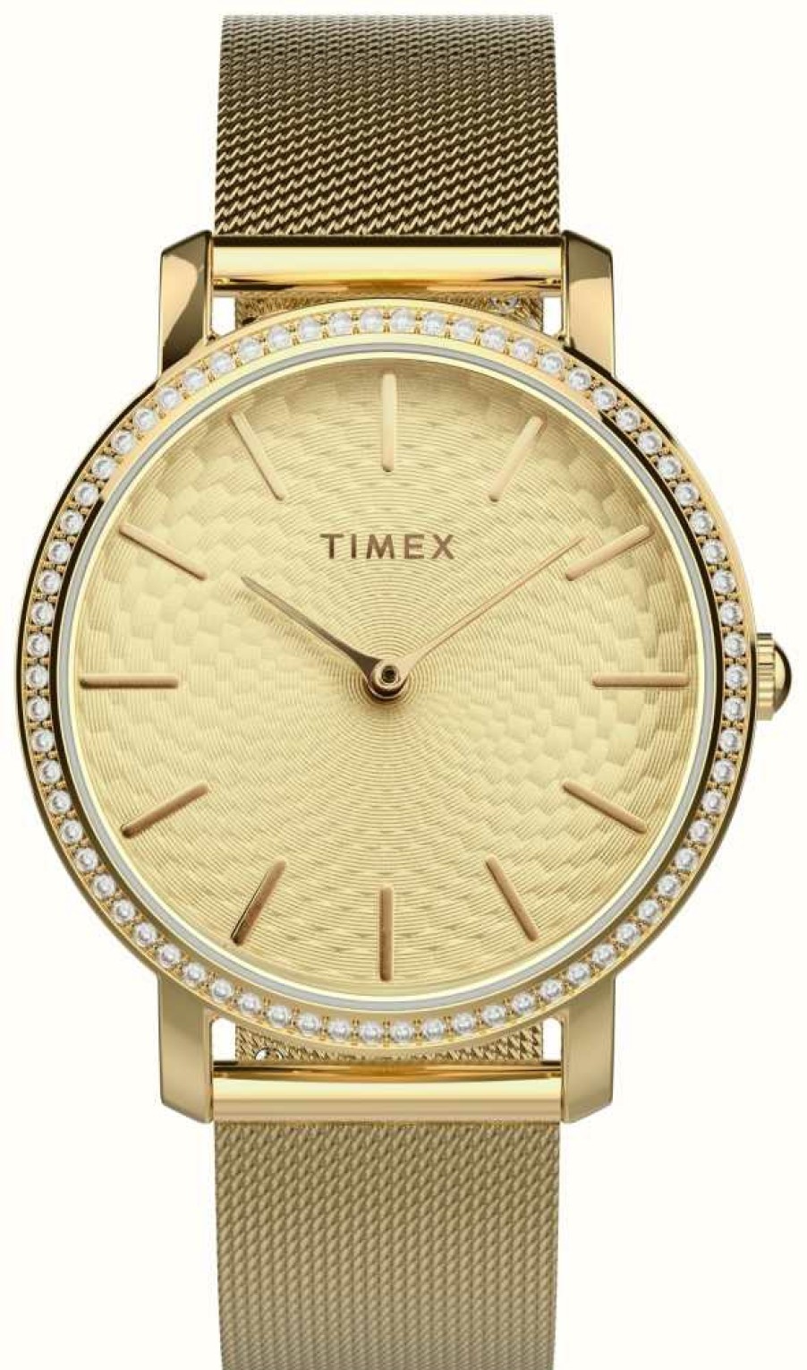 Women'S Timex | Timex Women'S (34Mm) Gold Dial / Gold-Tone Steel Mesh Bracelet