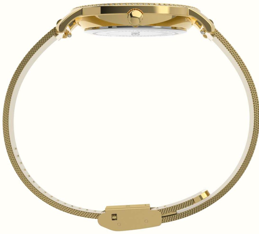 Women'S Timex | Timex Women'S (34Mm) Gold Dial / Gold-Tone Steel Mesh Bracelet