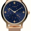 Women'S Timex | Timex Women'S Celestial Transcend (31Mm) Blue Dial / Rose Gold-Tone Steel Mesh Bracelet