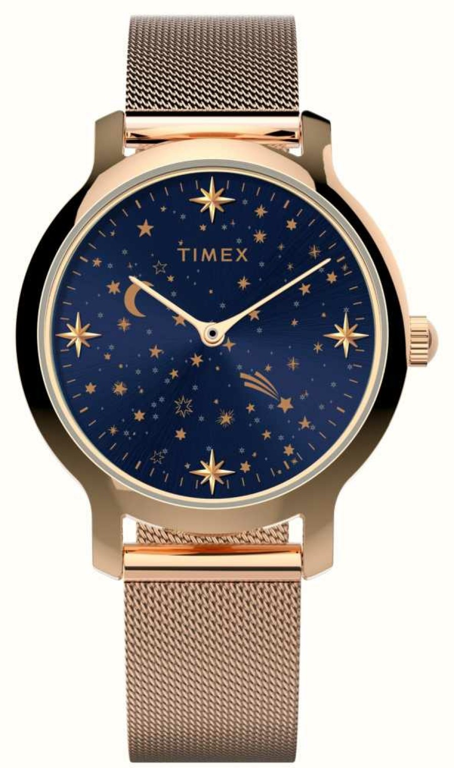 Women'S Timex | Timex Women'S Celestial Transcend (31Mm) Blue Dial / Rose Gold-Tone Steel Mesh Bracelet