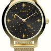 Women'S Timex | Timex Women'S Celestial Transcend (31Mm) Black Dial / Gold-Tone Steel Mesh Bracelet