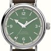 Men'S Timex | Timex Men'S Waterbury (40Mm) Green Dial / Brown Leather Strap