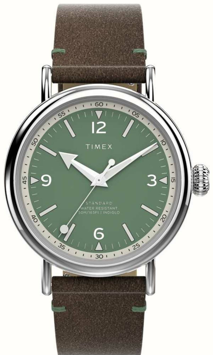 Men'S Timex | Timex Men'S Waterbury (40Mm) Green Dial / Brown Leather Strap