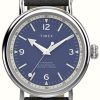 Men'S Timex | Timex Men'S Waterbury (40Mm) Blue Dial / Black Leather Strap