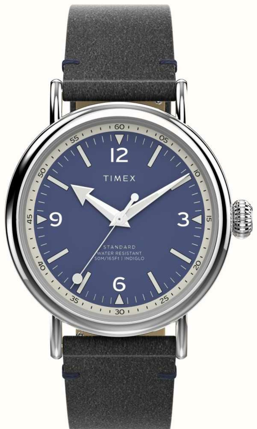 Men'S Timex | Timex Men'S Waterbury (40Mm) Blue Dial / Black Leather Strap