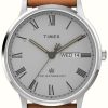 Men'S Timex | Timex Men'S Waterbury (40Mm) Grey Dial / Tan Leather Strap