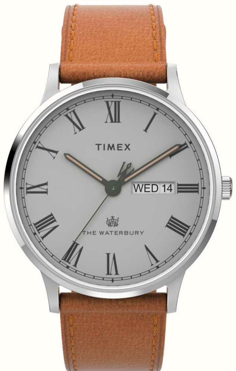 Men'S Timex | Timex Men'S Waterbury (40Mm) Grey Dial / Tan Leather Strap