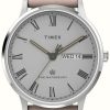 Men'S Timex | Timex Men'S Waterbury (40Mm) Grey Dial / White Fabric Strap