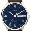 Men'S Timex | Timex Men'S Waterbury (40Mm) Blue Dial / Brown Leather Strap