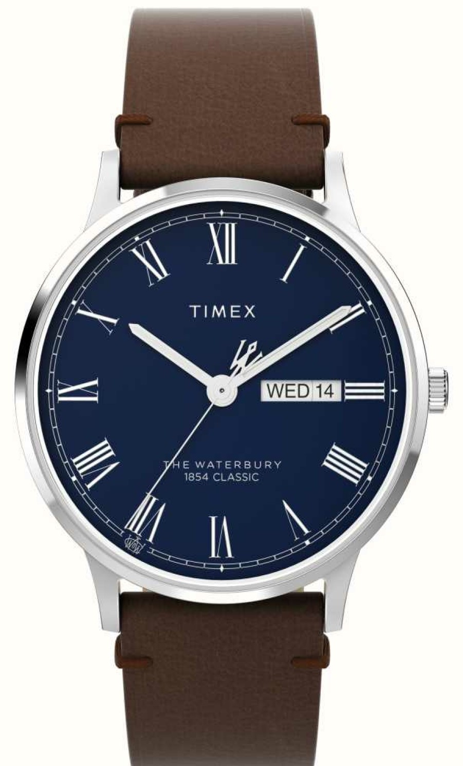 Men'S Timex | Timex Men'S Waterbury (40Mm) Blue Dial / Brown Leather Strap