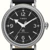 Men'S Timex | Timex Men'S Waterbury (40Mm) Black Dial / Black Leather Strap