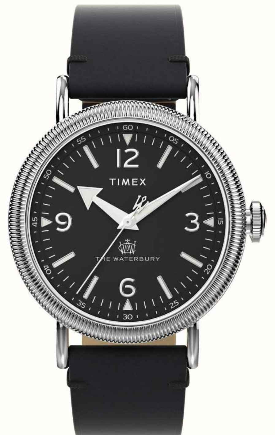 Men'S Timex | Timex Men'S Waterbury (40Mm) Black Dial / Black Leather Strap