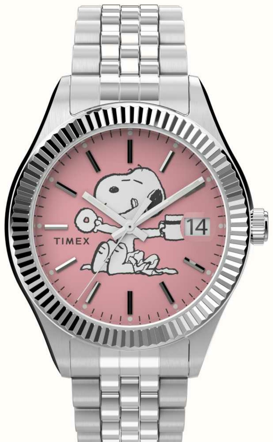 Women'S Timex | Timex Peanuts X Waterbury Legacy (36Mm) Pink Dial / Stainless Steel Bracelet