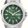 Men'S Timex | Timex Men'S Essex Avenue (44Mm) Green Dial / Stainless Steel Bracelet