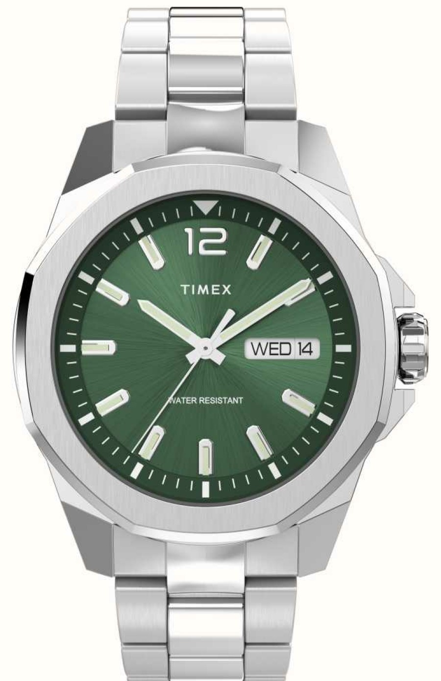 Men'S Timex | Timex Men'S Essex Avenue (44Mm) Green Dial / Stainless Steel Bracelet