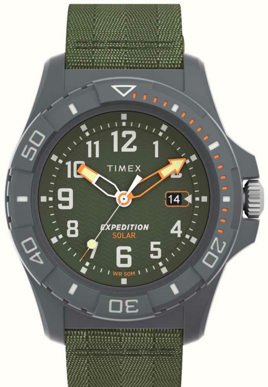 Men'S Timex | Timex Expedition North® Freedive Ocean Solar (46Mm) Green Dial / Green Tide Fabric Strap